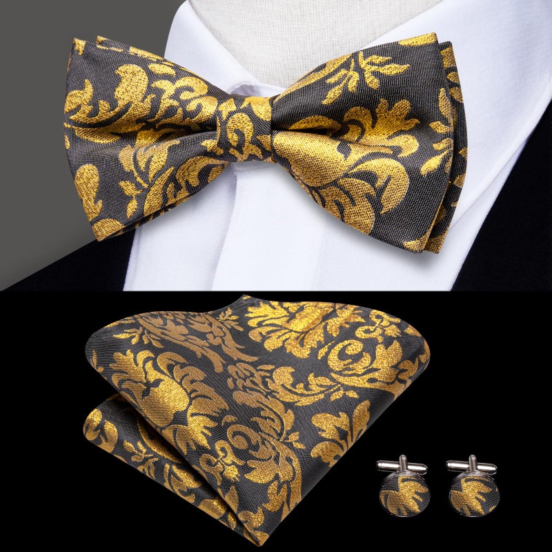 Dubulle Black and Gold Suspender for Men with Bow Tie Pocket Square Set Sparkles Gold Grey Brace Bowties Set - Image 4